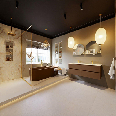 MONDIAZ VICA-DLUX Ensemble meuble de salle de bains - 130cm - meuble bas Rust - 4 tiroirs - lavabo encastré Cloud double - 2 trous de robinet - version haute 60cm - Frappe