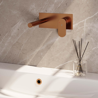 BRAUER Copper Edition Wastafelmengkraan inbouw - rechte uitloop links - hendel breed plat - inclusief inbouwdeel - afdekplaat - model C 1 - PVD - geborsteld koper