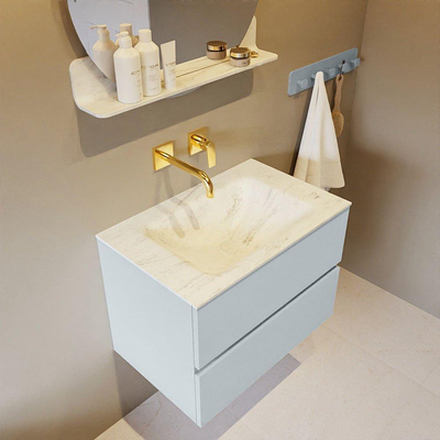 Mondiaz VICA-DLUX ensemble de meuble de salle de bain - 70cm - meuble sous-vasque argile - 2 tiroirs - lavabo encastré nuage milieu - sans trous de robinet - version haute 60cm - opalo