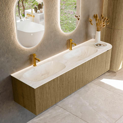 Mondiaz KURVE-DLUX Badkamermeubelset - 175x46x40cm - 2 lade - 1 deur - wastafel solid surface - dubbel / links - 2 kraangaten - Dusk