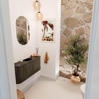 Mondiaz JOYA-DLUX 93.2cm toiletmeubel - ronding links en rechts kleur Shadow - Wastafel FAYE positie Midden 1 kraangat kleur Lava.