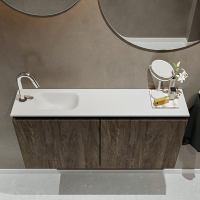 MONDIAZ TURE Toiletmeubel 100x23x50cm met 1 kraangaten 2 deuren dark brown mat Wastafel Eden links Solid Surface Wit