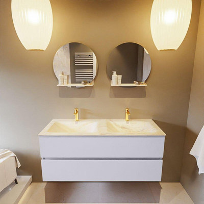 Mondiaz VICA-DLUX Ensemble de meuble de salle de bain - 120cm - meuble sous-vasque cale - 2 tiroirs - lavabo encastré cloud double - 2 trous de robinet - version haute de 60cm - ostra