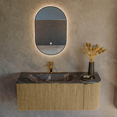 Mondiaz KURVE-DLUX Ensemble de meuble - 115x46x40cm - 1 tiroir - 1 porte - lavabo en solid surface - gauche - 1 trou de robinet - Dusk
