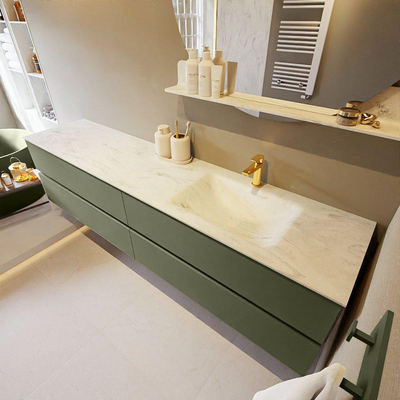 Mondiaz VICA-DLUX ensemble de meuble de salle de bain - 200cm - meuble sous-vasque armée - 4 tiroirs - lavabo encastré nuage droite - 1 trou de robinet - miroir modèle spot - version XL 60cm haut - opalo