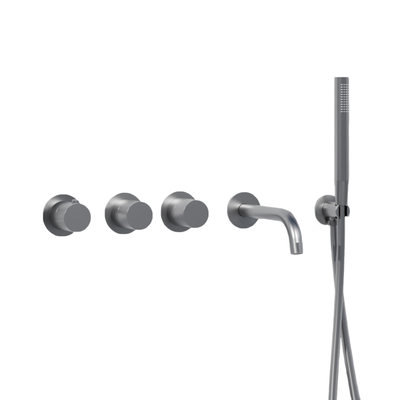 Fortifura Nebbio Ensemble combiné baignoire - robinet thermostatique - coude mural avec support de douchette - flexible de douche lisse - barre de douchette - bec - inox brossé