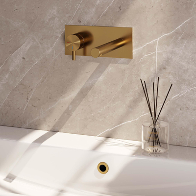 Brauer Gold Edition Mitigeur de lavabo encastré - bec droit à droite - levier court et étroit - rosace - modèle B2 PVD - or brossé