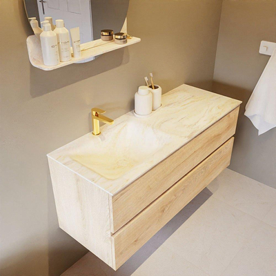 Mondiaz VICA-DLUX Ensemble de meuble de salle de bain - 120cm - meuble sous-vasque chêne blanchi - 2 tiroirs - lavabo encastré cloud gauche - 1 trou de robinet - version haute de 60cm - ostra