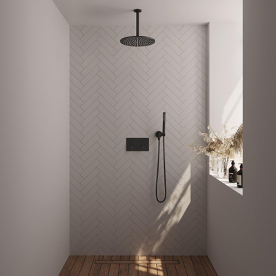 BRAUER Black Edition Douche de pluie thermostatique encastrée - boutons-poussoirs - SET 54 - douche de tête 30cm - bras de plafond - douchette à main barre - flexible de douche - coude de raccordement mural - noir mat