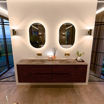 Mondiaz CIRO-DLUX Badkamermeubelset - 180x45x50cm - Solid surface wastafel Oza - 2 wasbak Dubbel - zonder kraangaten - 4 lades - Ruby