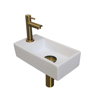 Ink Versus fonteinset – 36x18x9 cm – porselein wit – kraangat links – geborsteld gouden kraan