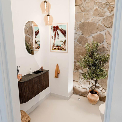 Mondiaz JOYA-DLUX 81.6cm toiletmeubel - ronding links kleur Walnut - Wastafel FAYE positie Rechts 1 kraangat kleur Lava.