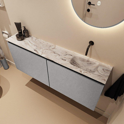 MONDIAZ TURE-DLUX Meuble toilette - 120cm - Plata - EDEN - vasque Glace - position droite - sans trou de robinet
