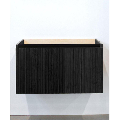 Saniclass Holz Base Badkamermeubelset - 80cm - 1 keramische wasbak wit - 1 kraangat - 1 lade - spiegel - zwartbruin SHOWROOMMODEL
