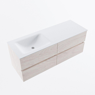 Mondiaz VICA ensemble de meuble de salle de bain - 130cm - meuble sous vasque en aggloméré - 4 tiroirs - lavabo cloud gauche - sans trous de robinet - version haute de 60cm - talc