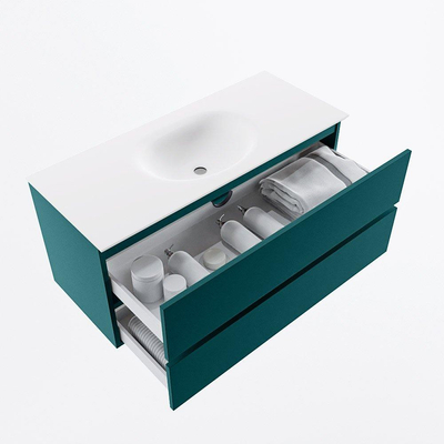 Mondiaz VICA Ensemble de meuble de salle de bain - 110cm - meuble sous-vasque smag - 2 tiroirs - lavabo moon milieu - 1 trou de robinet - version haute de 60cm - talc