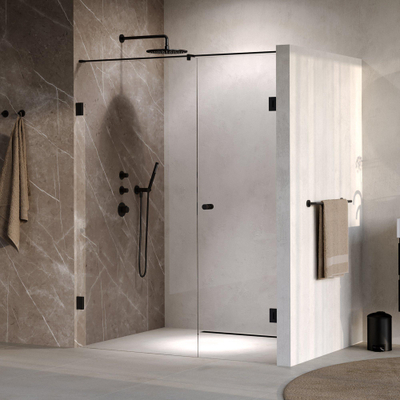 BRAUER Void Carving Nisdeur - 2-delig - 160x200cm - 70cm draaideur aan muur - glascoating - omkeerbaar - helder glas - mat zwart