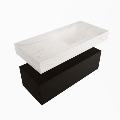Mondiaz ALAN-DLUX Ensemble de meuble - 100cm - meuble Urban mat - 1 tiroir - Lavabo Cloud Ostra suspendu - vasque droite - 0 trous de robinet