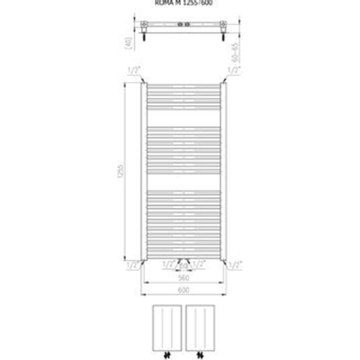Plieger Roma M designradiator horizontaal middenaansluiting 1255x600mm 700W wit