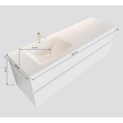 Mondiaz VICA ensemble de meuble de salle de bain - 150cm - meuble sous lavabo talc - 2 tiroirs - lavabo cloud gauche - 1 trou de robinet - version XL 60cm haut