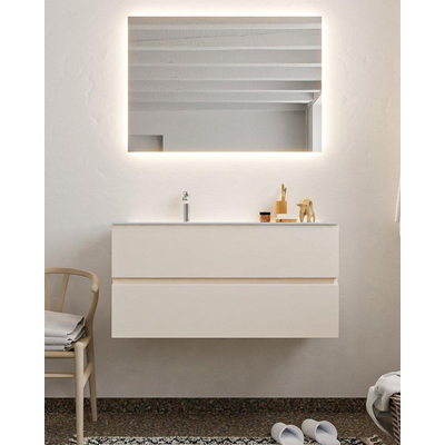 Mondiaz VICA ensemble de meuble de salle de bain - 100cm - meuble sous-vasque lin - 2 tiroirs - lavabo nuage gauche - 1 trou de robinet - miroir LED - version XL 60cm de haut