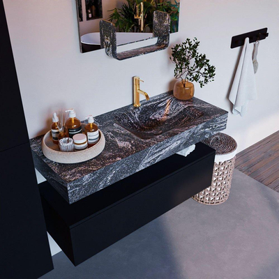 Mondiaz ALAN-DLUX Ensemble de meuble - 110cm - meuble Urban mat - 1 tiroir - Lavabo Cloud Lava suspendu - vasque Droite - 1 trou de robinet