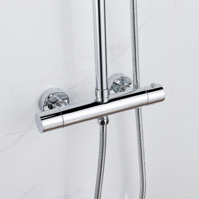 Fortifura Calvi Regendoucheset - thermostatisch - 30cm - hoofddouche - metalen slang - staaf handdouche - hoogglans chroom