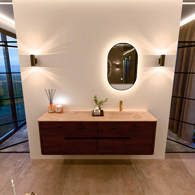 Mondiaz CIRO-DLUX Badkamermeubelset - 160x45x50cm - Solid surface wastafel Arena - 1 wasbak Rechts - 1 kraangat - 4 lades - Ruby