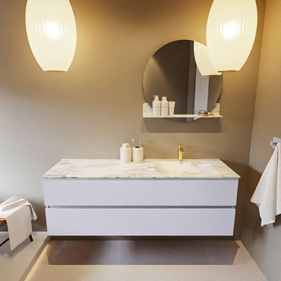 Mondiaz VICA-DLUX ensemble de meuble de salle de bain - 150cm - meuble sous-vasque cale - 2 tiroirs - lavabo encastré cloud droite - 1 trou de robinet - version haute de 60cm - glace