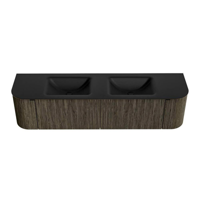 Mondiaz KURVE Badkamermeubelset - 180x46x40cm - 2 lade - 2 deuren - wastafel solid surface - dubbel - zonder kraangat - Shadow