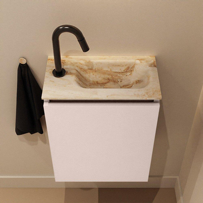 MONDIAZ TURE-DLUX Meuble de toilettes 40 cm Rosee. EDEN lavabo Frappe position droite. Avec 1 trou de robinet.