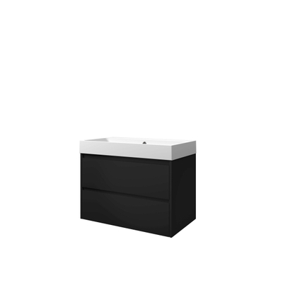Proline Loft badkamermeubelset - 80x46x62cm - polystone Loft wastafel - 0 kraangaten - symmetrisch - MDF lak Mat zwart/Mat wit