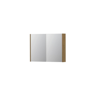 INK SPK1 Spiegelkast - 80x14x60cm - 2 deuren - dubbelzijdige Spiegel - schakelaar en stopcontact - MDF Fineer Natur