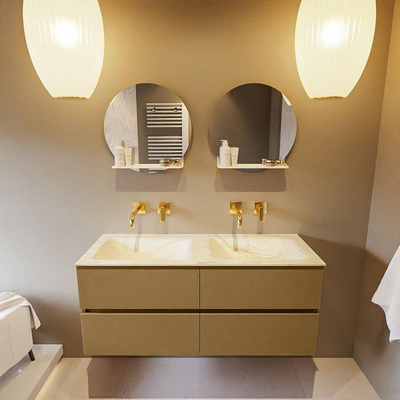 Mondiaz VICA-DLUX ensemble de meuble de salle de bain - 120cm - meuble sous-vasque oro - 4 tiroirs - lavabo encastré cloud double - sans trous de robinet - miroir modèle spot - version XL 60cm de haut - ostra