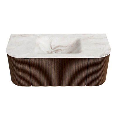 MONDIAZ KURVE-DLUX Meuble de salle de bains 110 cm avec module 25 Len R couleur Walnut avec 1 tiroir et 2 portes. Lavabo CLOUD central sans trou de robinet couleur Frappe.