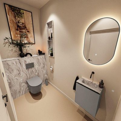 MONDIAZ TURE-DLUX Meuble toilette - 40cm - Smoke - EDEN - vasque Glace - position centrale - sans trou de robinet