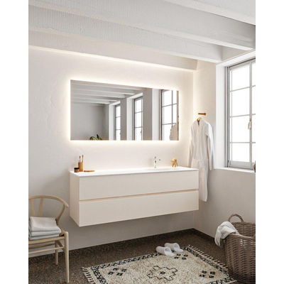 Mondiaz VICA ensemble de meuble de salle de bain - 150cm - meuble sous-vasque lin - 2 tiroirs - lavabo lune droite - 1 trou de robinet - miroir LED - version XL 60cm haut