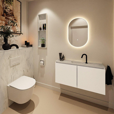 MONDIAZ TURE-DLUX Meuble de WC 100cm Talc. Lavabo EDEN Opalo position milieu. Avec 1 trou de robinet.