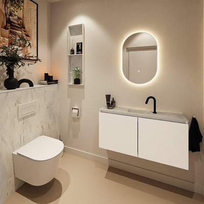 MONDIAZ TURE-DLUX Meuble toilette - 100cm - Talc - EDEN - vasque Opalo - position centrale - 1 trou de robinet