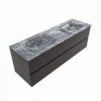 MONDIAZ VICA-DLUX Badkamermeubelset - 150cm - onderkast dark grey - 2 lades - inbouw wastafel cloud dubbel - zonder kraangaten - spiegel model spot - XL versie 60cm hoog - lava