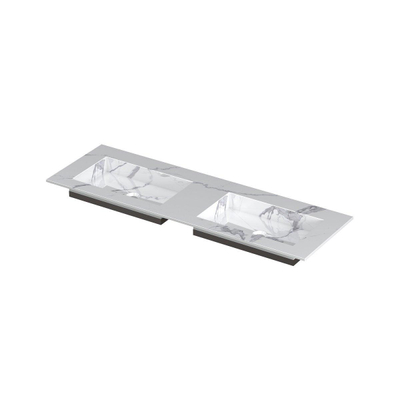 INK Post wastafel - 140x45x1cm - 2 wasbakken - 0 kraangaten - keramiek Statuario glans