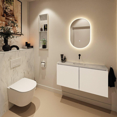 MONDIAZ TURE-DLUX Meuble toilette - 100cm - Talc - EDEN - vasque Opalo - position centrale - sans trou de robinet