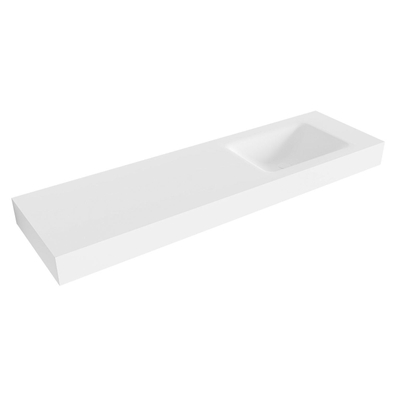 Mondiaz CLOUD Talc Vrijhangende wastafel - 160cm - wasbak rechts - rand 12cm - Solid surface Talc
