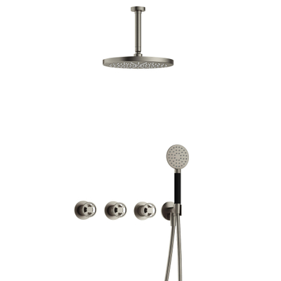 Hotbath Cobber @Work Regendoucheset - inbouw - 15cm plafondarm - 30cm ronde hoofddouche - 3 standen handdouche - Geborsteld nikkel