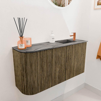 Mondiaz JOYA-DLUX 81.6cm toiletmeubel - ronding links kleur Dusk - Wastafel FAYE positie Rechts 1 kraangat kleur Sombra.