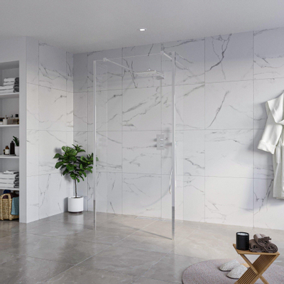 Fortifura Galeria Douche à l'italienne - 100x200cm - verre clair - anticalcaire - verre de sécurité 8mm - 2 parois latérales 40cm - avec bras muraux et profilés d'angle - Chrome