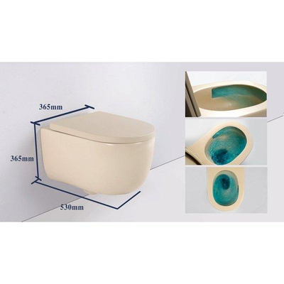 eramiQ Dely Swirl Ensemble WC - 36.3x51.7cm - Réservoir encastré Geberit UP320 - Abattant fin - Plaque de commande en laiton brossé - Boutons ronds - Beige