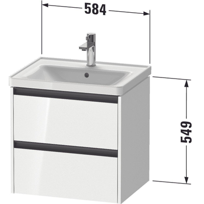 Duravit ketho meuble 2 vasques avec 2 tiroirs 58.4x45.5x54.9cm avec poignées anthracite blanc brillant