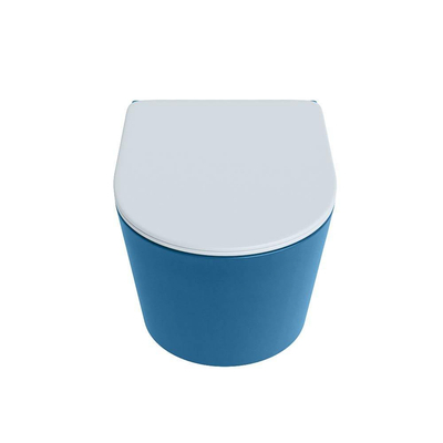 Mondiaz LAVIE hangtoilet – spoelrandloos – 36 x 53 cm – met softclose zitting – Jeans (blauw), zitting Clay (lichtblauw/grijs)
