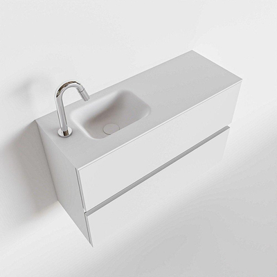 Mondiaz ADA Meuble lave-mains 80x30x50cm avec 1 trou de robinet 2 tiroirs Talc mat Lavabo Lex Gauche Solid Surface Blanc